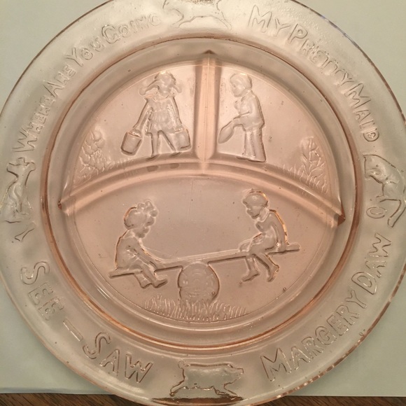 Vintage children’s place setting glass peach bowl plate and cup matching set - Picture 9 of 10